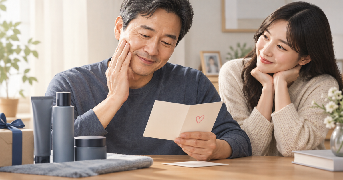 50대 아빠를 위한 올인원 스킨케어와 편지 경험을 준비하는 DEAR PAPA 브랜드를 상징하는 이미지